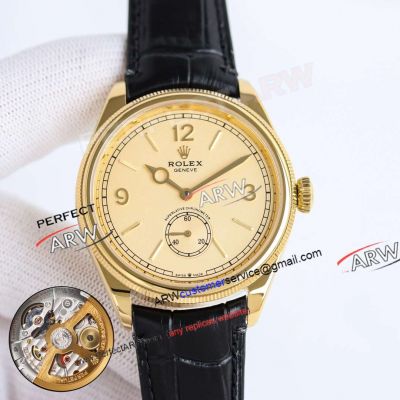 8+ Factory Rolex Perpetual 1908 Gold Face Yellow Gold Leather Strap Swiss Replica Watch